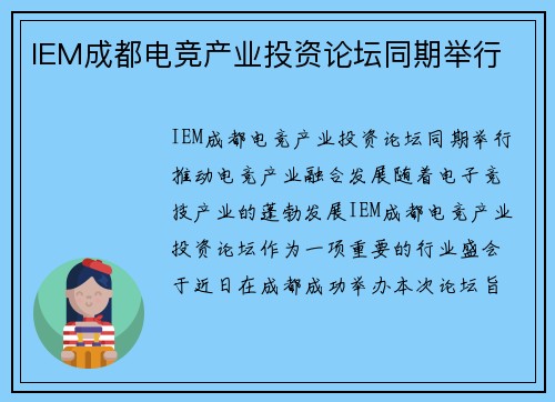 IEM成都电竞产业投资论坛同期举行